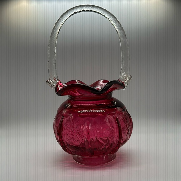 Fenton Other - Vintage Fenton Cranberry Opalescent thistle and stars Basket.